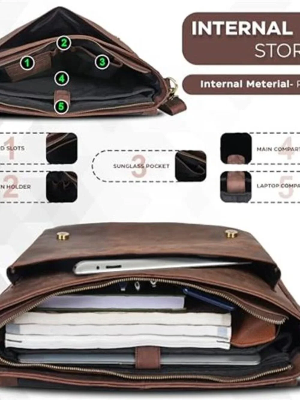 Men's Oak Leather Leather Messenger Bag Laptop Briefcase Bag